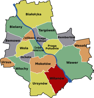 Map of Warsaw districts & boroughs