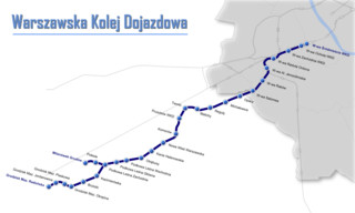 Map of Warsaw WKD train, urban, commuter & suburban railway network