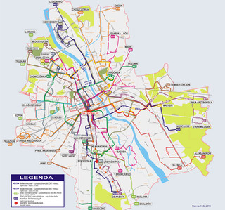 Map of Warsaw night bus network