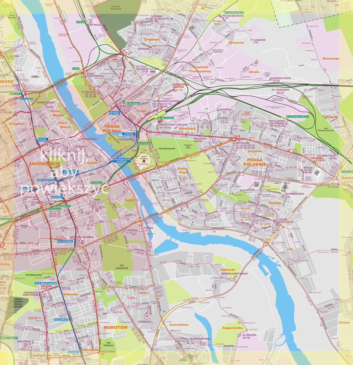 Map of Warsaw bus network