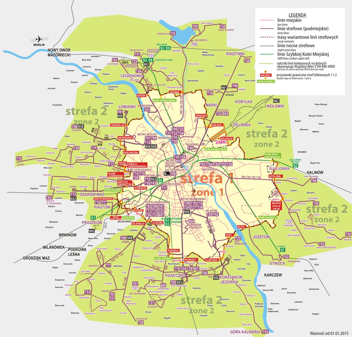 Map of Warsaw suburban bus network