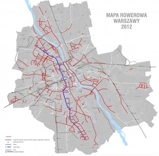 Cycle routes, cycle paths, cycle lanes of Warsaw