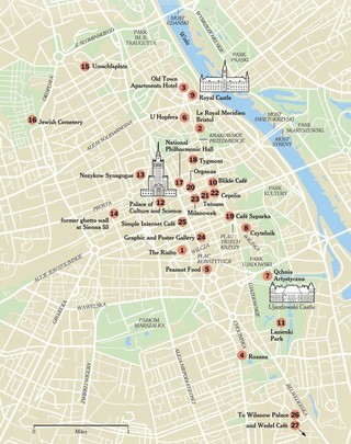 Tourist map of Warsaw attractions, sightseeing, museums, sites, sights, monuments and landmarks