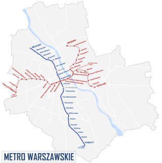 Map of Warsaw metro, subway, tube & underground network