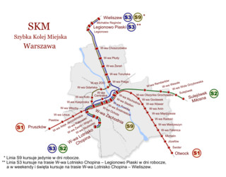 Map of Warsaw SKM train, urban, commuter & suburban railway network
