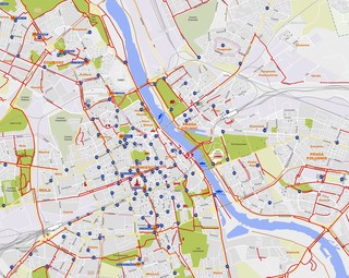 Map of Warsaw Veturilo stations, bike stations, bike hire