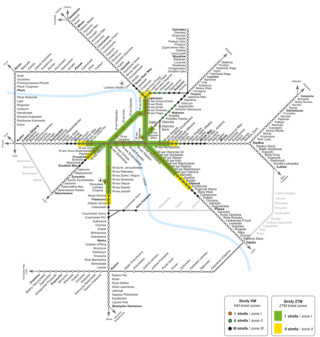 Map of Warsaw KM train, urban, commuter & suburban railway network